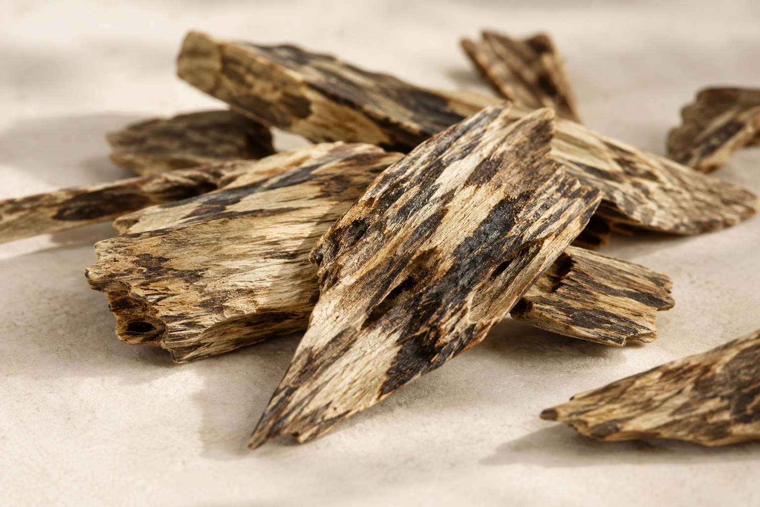 Rich resinous raw agarwood piece highlighting intricate dark resin veins